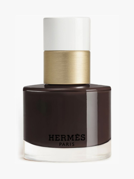 Hermès Les Mains Nail Enamel in Brun Bistre in branded component on a light gray background